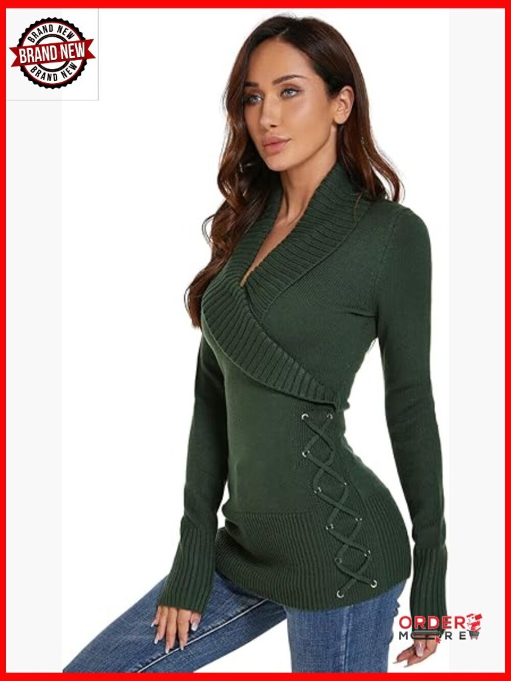 Slim Fit Faux Wrap Shawl Collar Long Sleeve Pullover Sweater